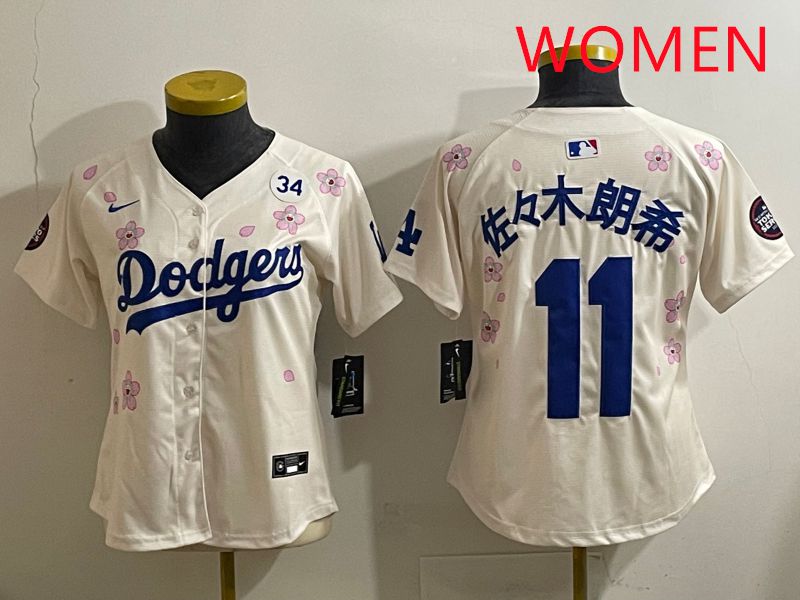 Women Los Angeles Dodgers #11 R.Sasaki Cream Sakura Edition 2025 Nike MLB Jersey style 38